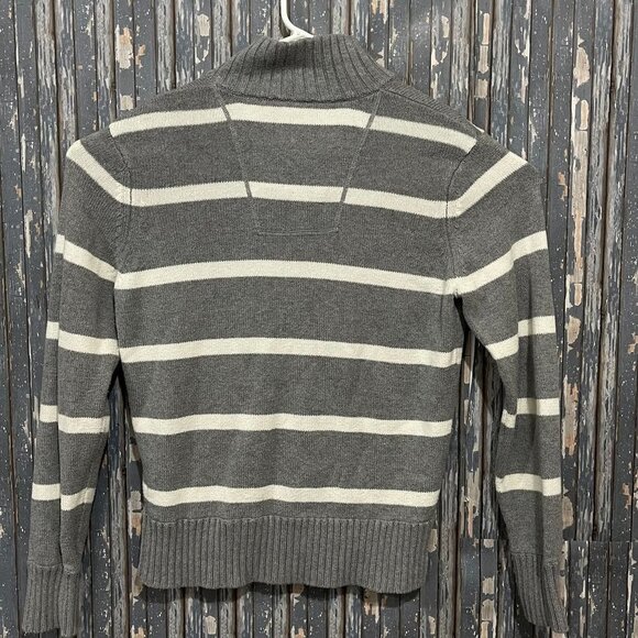 American Eagle 1/4 Zip Sweater Cotton Gray White Striped Mens Large - Picture 3 of 5